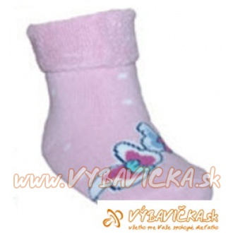 Ponožky froté s patentom motýle ružová