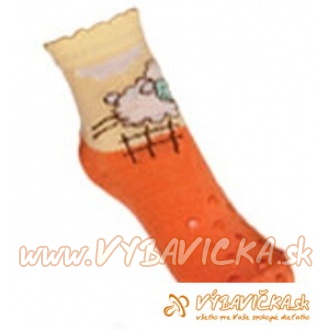 Ponožky protišmykové s protišmykovou vrstvou na oboch stranách ovečka oranžovožltá