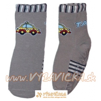Ponožky protišmykové s protišmykovou vrstvou s vrstvou zo silikónu autíčko TAXI sivá