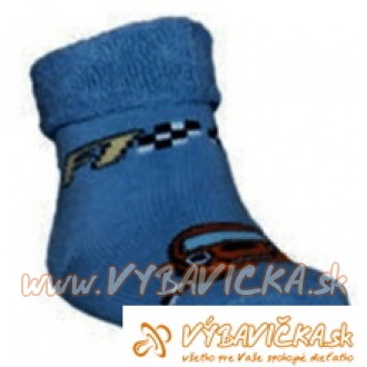 Ponožky protišmykové froté s protišmykovou vrstvou labky s patentom autíčko F1 modrá