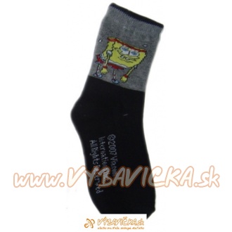 Ponožky klasické s prispôsobiteľným tvarom rozprávkové postavička špongia Bob Viacom čiernosivá
