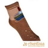 Ponožky protišmykové s protišmykovou vrstvou na oboch stranách loďka hnedobéžová